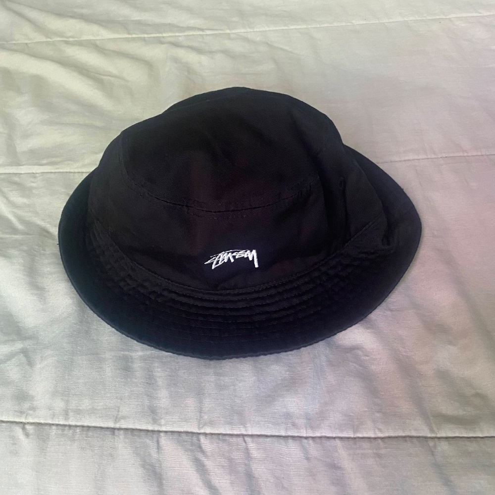 Stussy Bucket Hat Black Stock Logo Embroidered L/XL - Picture 2 of 5